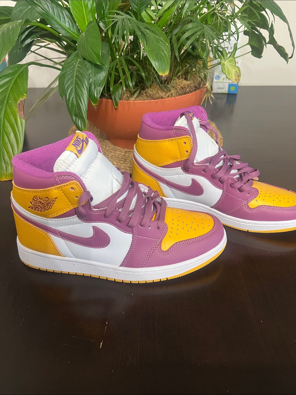Nike Air Jordan 1 Mid - White, Purple & Yellow